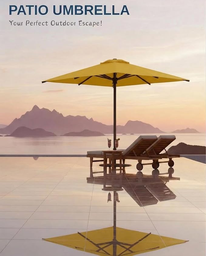 6.5x10FT Patio Umbrella, Outdoor Umbrella with Push Button Tilt and Crank, 8 Sturdy Ribs, UV Protection & Waterproof Market Umbrella for Pool, Backyard, Beach,Deck (Yellow)