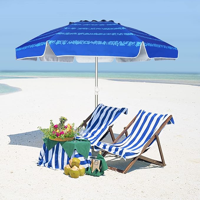 AMMSUN Beach Umbrellas for Sand Heavy Duty Wind Portable, 6.5 ft Beach Umbrella with Sand Anchor & UV Protection, Carry Bag for Outdoor Patio Garden Outdoor, Blue