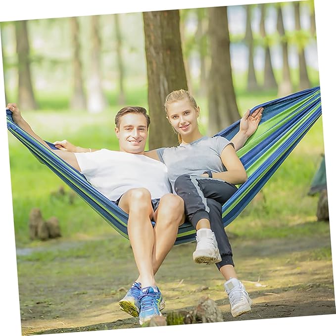 Milisten Double Thickened Canvas Swing Hammock for Outdoor Relaxation Blue Lightweight Design with Carry Bag for Camping Backpacking and Travel