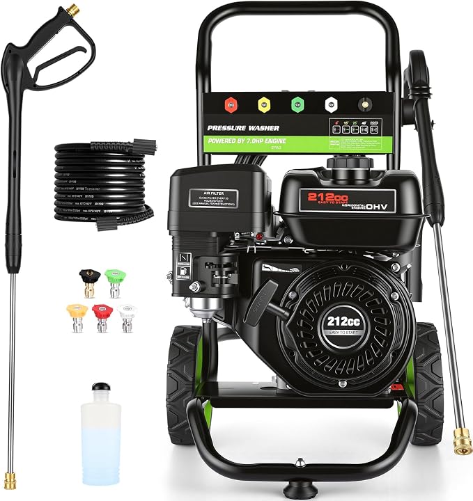 4200PSI P*ressure Washer Cleaner 4.0GPM Gas Po*wer Washer 212CC Gas Powered Washing Machine Commercial High Washer Cleaner withHose&5 Nozzles for Patio Garden Yard Vehicle,EPA/CARB/ETL