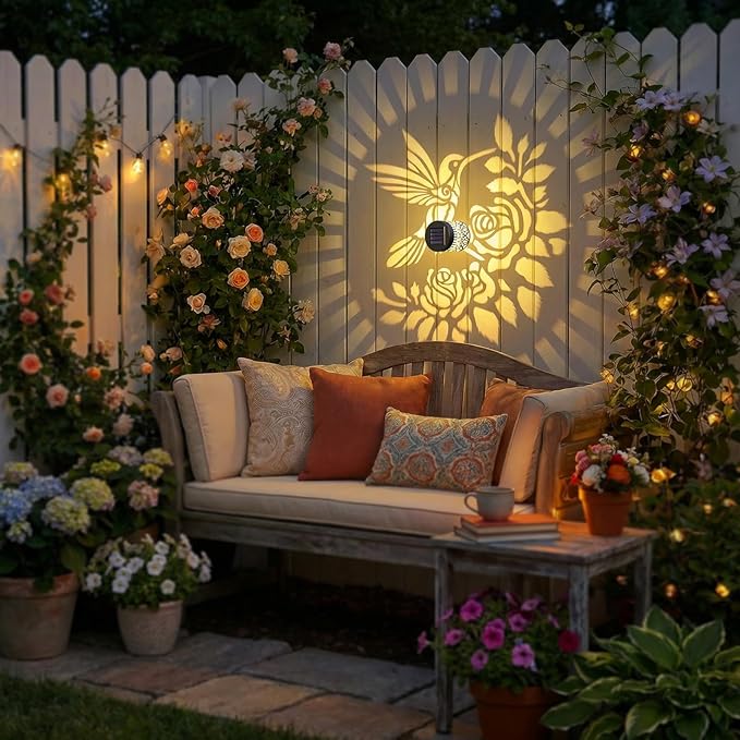 2 Pack Solar Fence Lights Outdoor Wall Lights Metal Solar Powered Deck Step Stair Lights Hummingbird Theme Waterproof Fence Solar Light for Garden Post Patio Yard Decor, Gardening Gifts for Women Mom