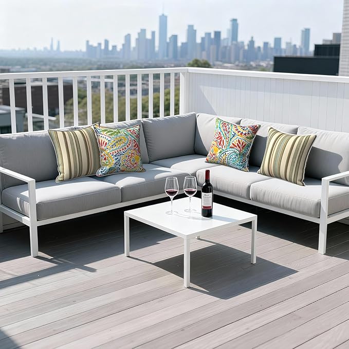 Outdoor Throw Pillows Inners, Fade Resistant Patio Furniture Square Pillows with Piping Set of 2 for Patio Furniture, 18x18 Inch, Paisley Multi