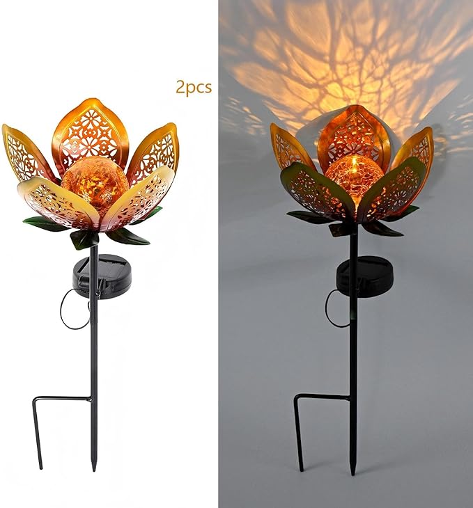 Solar Lights Outdoor Garden Decor,Solar Stake Lights, 2Pack Decorative Solar Garden Light, Metal Solar Sunflower Lights Lawn Lamp for Courtyard Decoration