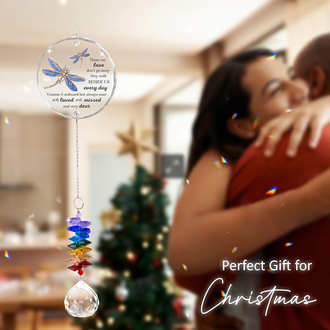 Glass Suncatcher Ornament - Those we Love Don't go Away - Sympathy Gifts for Loss of Loved One - Comfort Keepsake - Xmas Gift for Women Friend Sister - Suncatchers for Windows Hanging Decor
