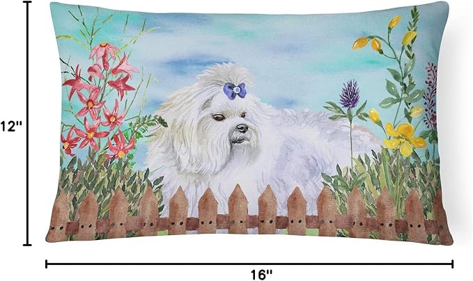 Caroline's Treasures CK1213PW1216 Maltese Spring Canvas Fabric Decorative Pillow Machine Washable, Indoor Outdoor Decorative Pillow for Couch, Bed or Patio, 12HX16W