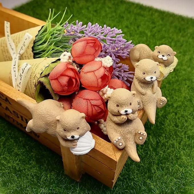 JKanruh 12 Pcs Resin Otters, Miniature Otters Figurines for Cake Decoration Home Terrarium Decoration DIY Crafts