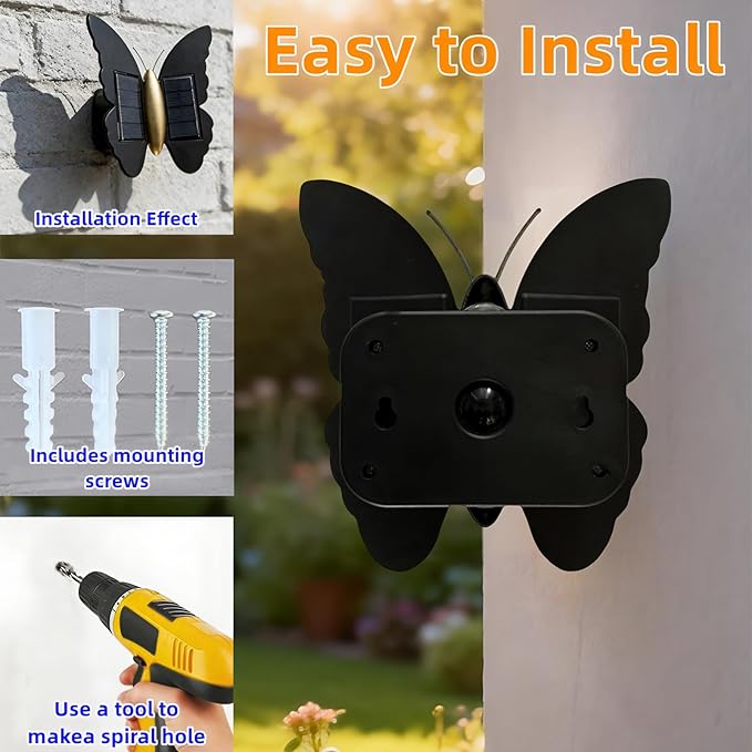 Butterfly Wall lihgts Decorations Solar Fence Lights Outdoor Solar Deck Light Waterproof LED Solar Powered Step Light Garden Butterfly Decorative Lighting for Front Door Yard Patio (Warm Light)
