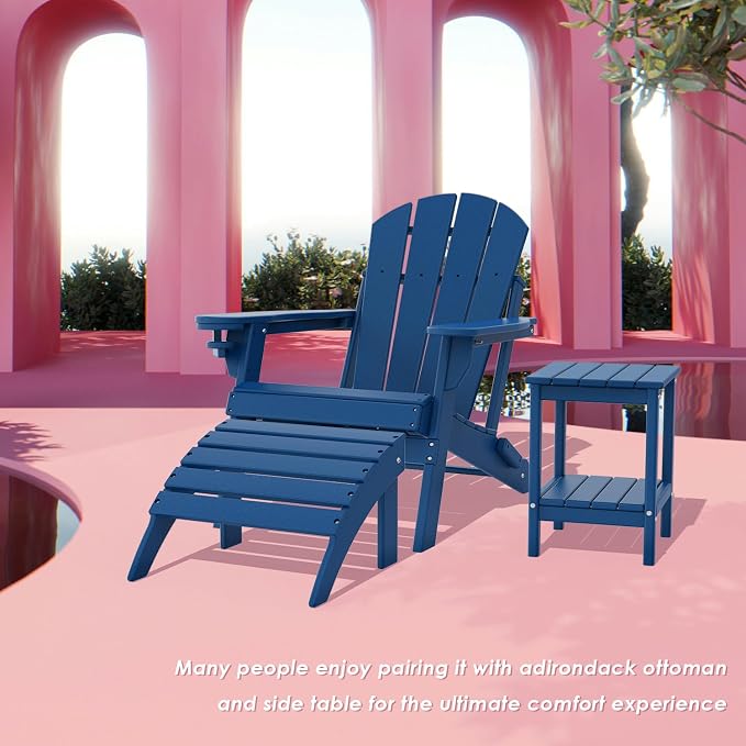 IVY&LANE Adirondack Outdoor Side Tables Set of 2 | HDPE Plastic | Patio End Table with Storage | 2-Shelf | Weather Resistant | Blue | 14 x 13 Inches | for Outside Porch Backyard Indoor