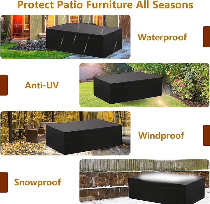Oslimea Patio Furniture Set Cover 600D Outdoor Sectional Sofa Set Covers Outdoor Table and Chair Set Covers Water Resistant Large, 126" L x 63" W x 28" H