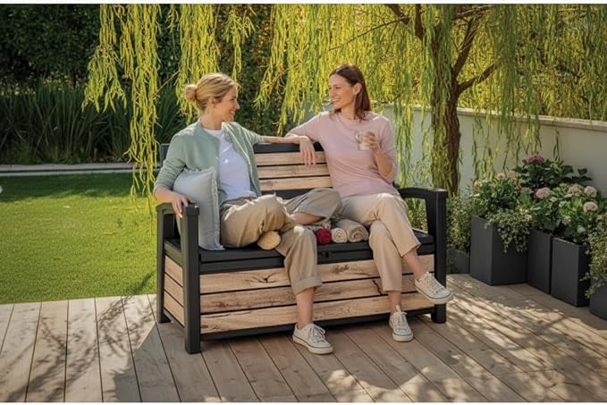 60 Gallon Plastic Resin Weather Resistant Outdoor Backyard Patio Storage Deck Box (Ash Wood Brown)