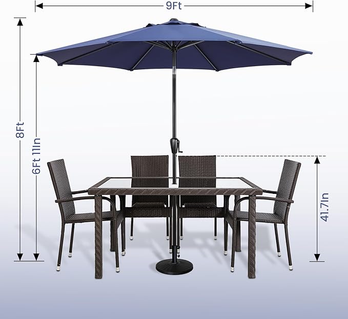 Sun-Ray 9' Round Patio Umbrella with Push-Button Tilt and Hand Crank Lift System, Market Umbrella for Porch, Deck, and Patio