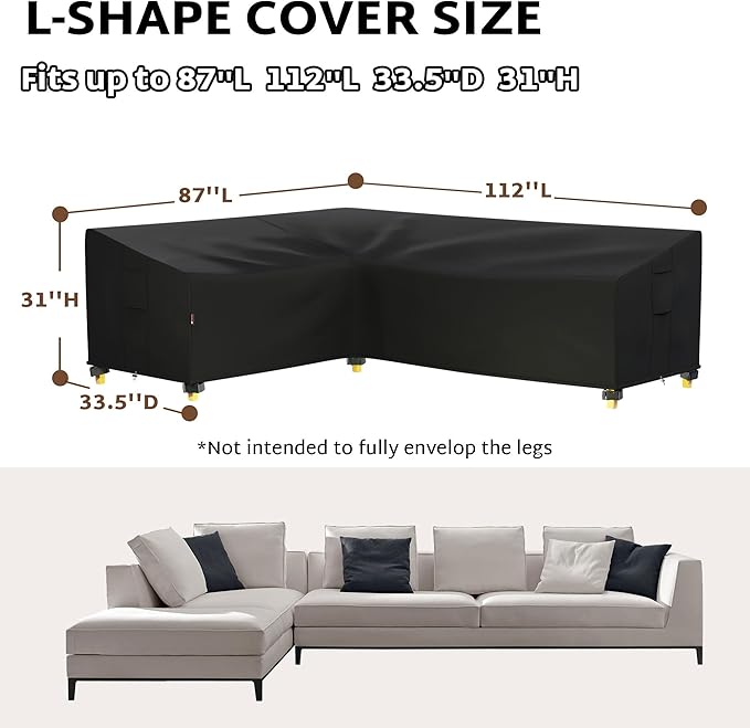 iBirdie Outdoor Patio Furniture Cover fit 87" x 112", 85" x 110", 84" x 108" L-Shaped Sectional Sofa, Waterproof Weatherproof Heavy Duty 600D Garden Cover for Outside L Shape Couch