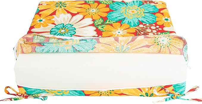 Magpie Fabrics Outdoor Cushion Cover Replacement 2 Pack, NO Insert! Water Repellent Slipcover with Ties Decor for Patio Garden Chair Sofa Bench Wicker(Embry Red Hibiscus, 22x20x4 Inch)