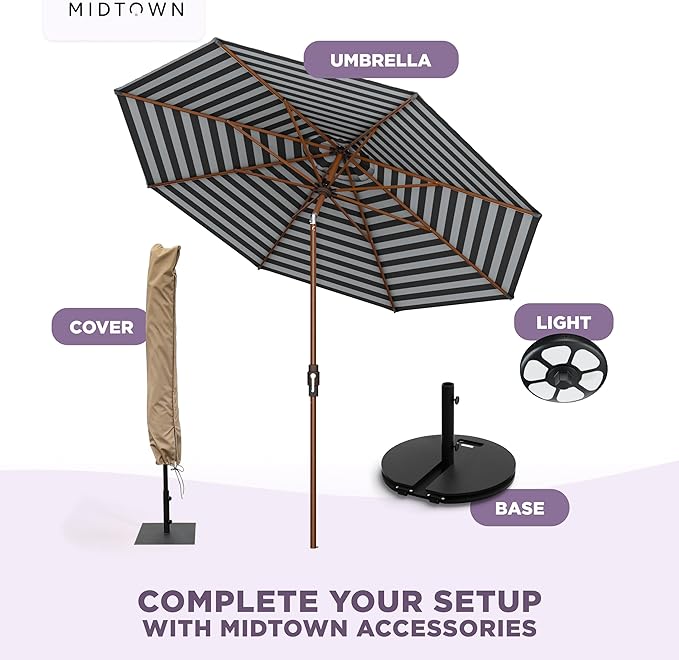 Midtown Umbrellas Wooden 2-8 Ft Patio Umbrella with 360° Swivel & Tilt Mechanism, 8 Fiberglass Ribs & Sunbrella Fabric - Outdoor Umbrella for Deck, Pool & Garden - Burgundy Canopy, Wooden Pole