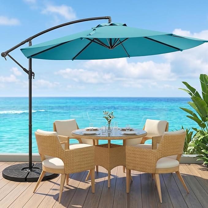 10FT Patio Umbrella, 360° Rotation Offset Cantilever Umbrella with Crank Tilt Fabric Canopy, UV & Water Resistant Outdoor Shade Hanging Umbrellas for Pool Deck Backyard Garden
