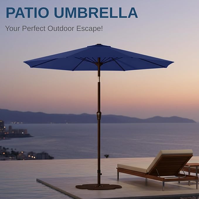 9ft Patio Umbrella with Push Button Tilt and Crank,Outdoor Market Table Umbrella UV Protection 8 Sturdy Ribs for Backyard,Garden,Pool,Deck(Navy)
