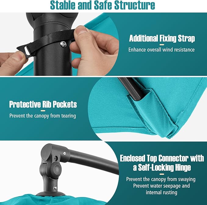 Tangkula 10ft Patio Umbrella with Base Included, Offset Cantilever Outdoor Umbrella with Infinite Tilt, 360 Degree Rotation, Crank Handle, Sun-Protective Canopy for Pool Deck Garden Backyard (Turquoise)