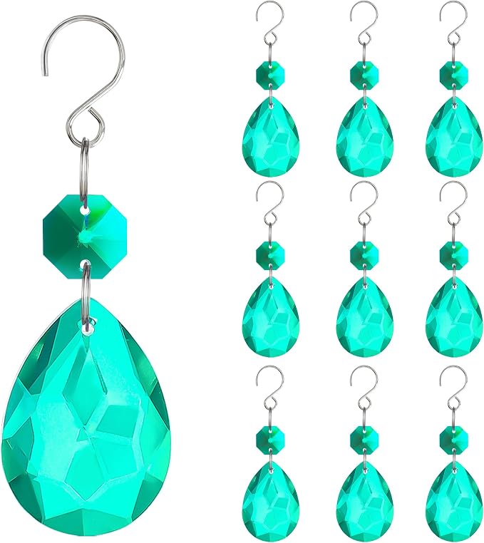 10 Pcs Cyan Blue Crystal Bauhinia Prisms Chandelier Window Decor | Cyan Blue Crystal Bauhinia Pendants 3 Inch Chandelier Beads Replacement Hanging Sun Catcher for DIY Window Wedding Decor