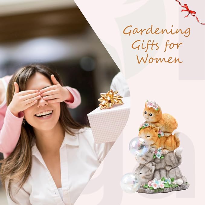 Cat Garden Statue, Orange Cats with Bubble Solar Lights, Cat Lovers Gifts | Stacked Cats Solar Lantern Lights, Lawn Ornaments for Outside Clearance, Yard, Patio, Porch Decor and Gardening Gift