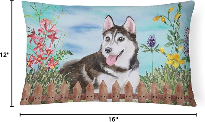 Caroline's Treasures CK1274PW1216 Siberian Husky #2 Spring Canvas Fabric Decorative Pillow Machine Washable, Indoor Outdoor Decorative Pillow for Couch, Bed or Patio, 12HX16W
