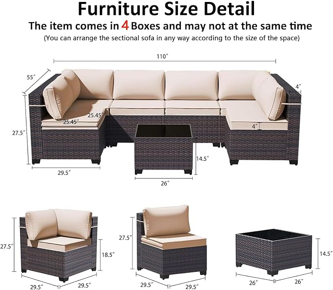 9 Pieces Outdoor Sectional Furniture All Weather PE Rattan Wicker Patio Conversation Set with Coffee Table and 8 Thickened Cushions,Sand