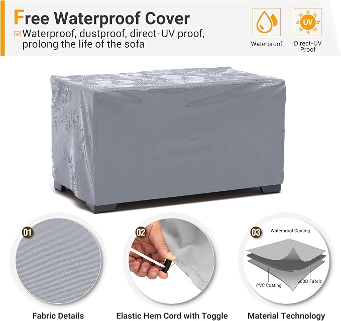 UDPATIO Outdoor Storage Table Patio Coffee Table All Weather Wicker Side Table with Waterproof Covers Rattan Furniture for Toys and Garden Tools
