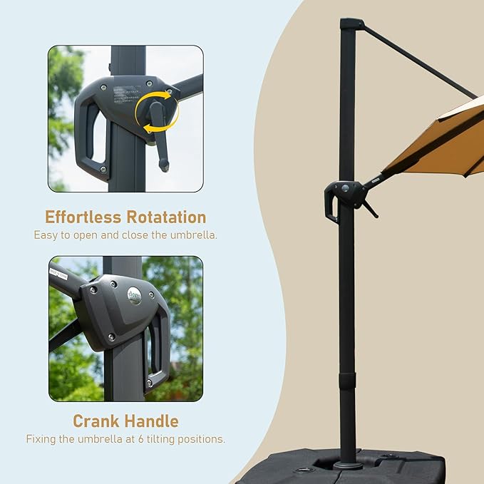 Domi 10FT Cantilever Patio Umbrella Solar Powered LED Round Deluxe Offset Umbrella, Aluminum Hanging Umbrella with 360°Rotation, Outdoor Market Umbrella for Outside Deck Backyard Garden Pool, Beige