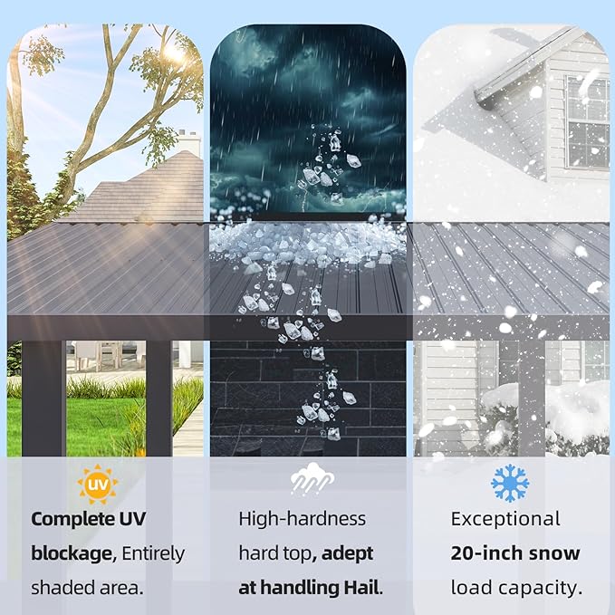 AECOJOY 12' x 8' Outdoor Hardtop Lean to Gazebo for Patio, Large 8x12 Metal Pergola Gazebo, Wall-Mounted Pergolas and Gazebos Clearance, Galvanized Steel Metal Patio Roof Awnings for Patio