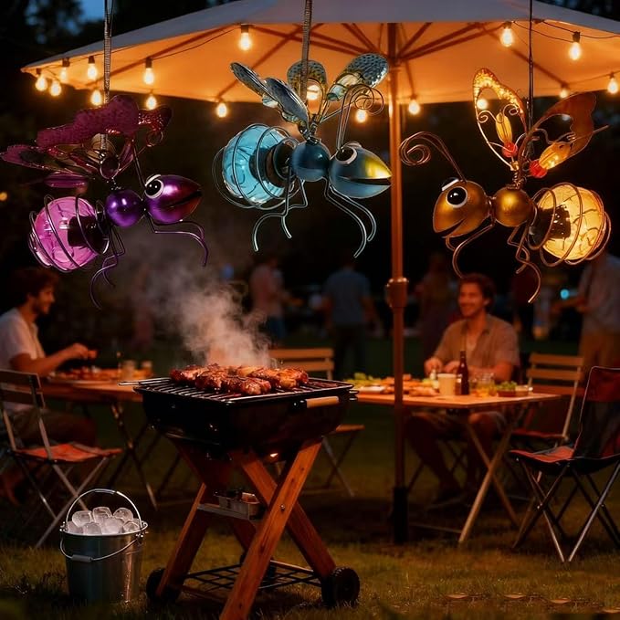 2 Pcs Waterproof Solar Hanging Bee Lights, Metal Bumblebee Figurine LED, Outdoor Garden Balcony Porch Spring Holiday Party Decoration