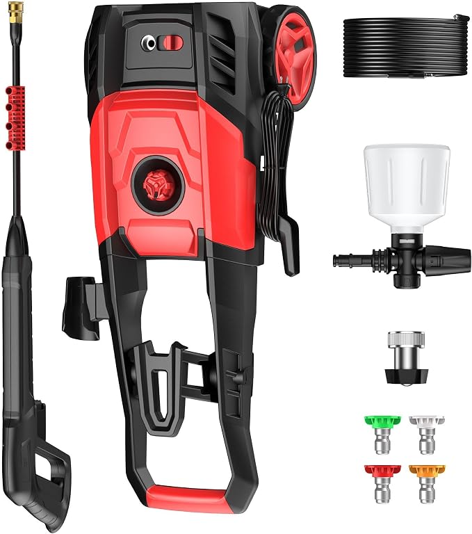 Electric Pressure Washer, 2.5 GPM Power Washer with 4 Quick Connect Nozzles & Foam Cannon, Portable High Pressure Washer Cleaning Machine for Cars Fences Driveways Patios