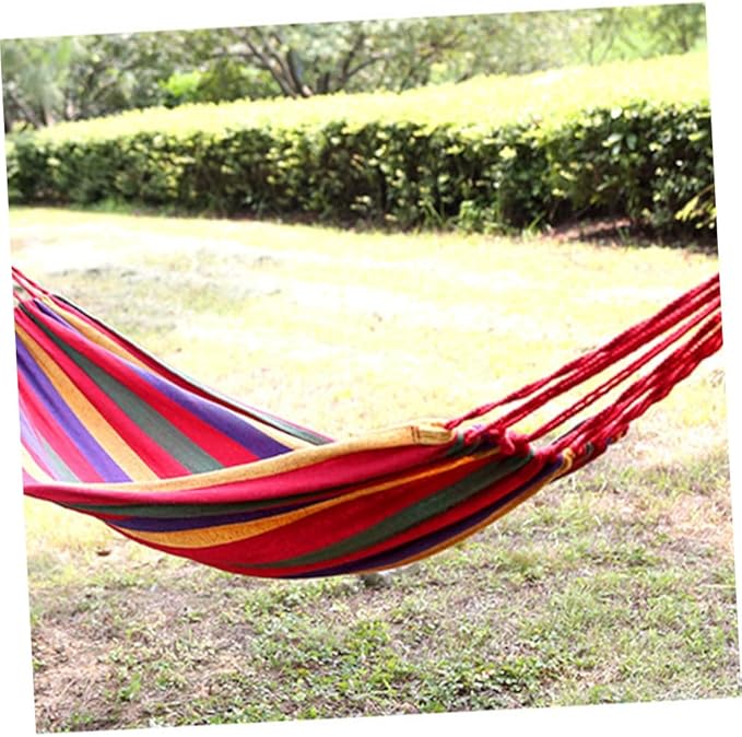 ibasenice Canvas Camping Hammock Outdoor Hanging Chair Striped Portable 190x85cm Rainbow Color for Garden Patio Backyard Swing Use