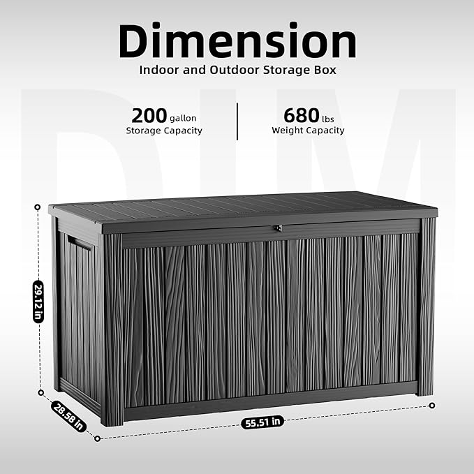 ROJIK 200 Gallon Deck Box Outdoor, Waterproof Outdoor Storage Boxes with Lids, Outside Resin Lockable Storage Box for Patio Cushions, Garden Tools(Black)
