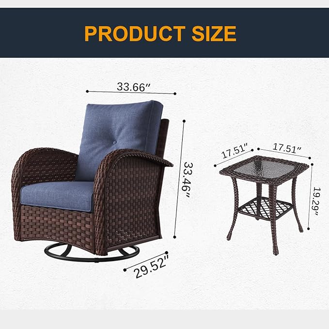 6 Pieces Outdoor Wicker Patio Swivel Rocking Chairs, All Weather Wicker Conversation Set with Side Table