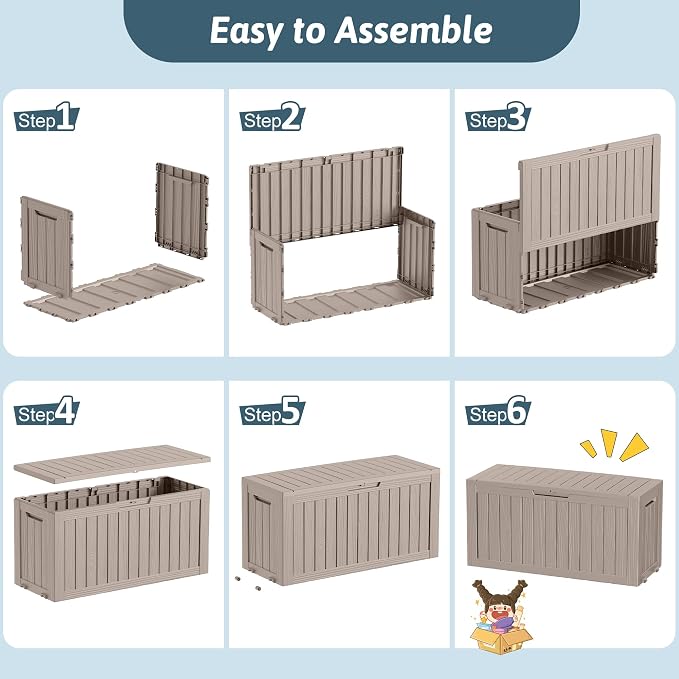 EasyUp 75 Gallon Outdoor Storage Box, Waterproof Space-Saving Resin Deck Box with Wheels for Patio Furniture, Outdoor Cushions, Garden Tools and Pool Floats (Grey, 75 Gallon)