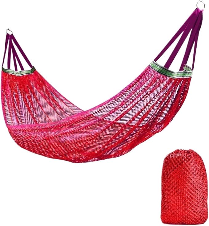 Outdoor Hammock with Ice Silk Mesh, Swing Bent Pole Anti-Tip Camping Travel Accessories