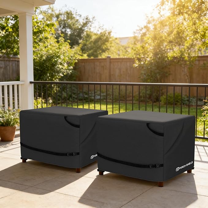 Porch Shield Patio Ottoman Cover - Waterproof Outdoor Square Side Table Covers – 18L x 18W x 18H inch, Black