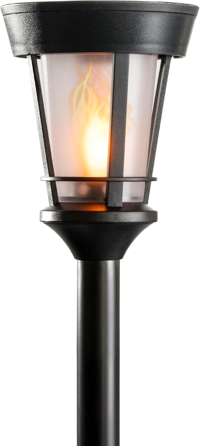 FoxFlame Classic Solar Path Torch - Elegant Flickering Flame Effect with Patented LED,IP65 Waterproof,Solar-Powered Lighting for Garden,Yard, and Landscape Ambiance Easy Stake Installation (6 Pack)