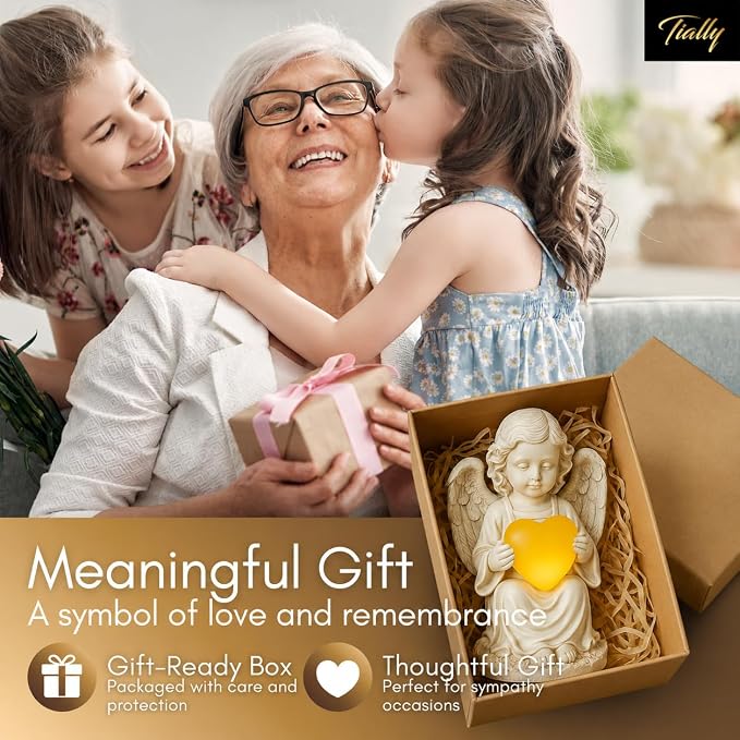 Solar Angel Garden Statue with Heart, 8" Guardian Memorial Outdoor Light | Glowing Lighted Heart, Bright Every Night, Weatherproof Resin Built to Last - a Sympathy Garden Gift for Women, Mom and Dad
