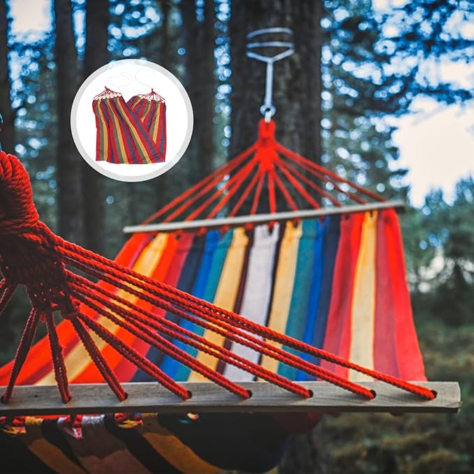 minkissy Single Person Rainbow Striped Leisure Hammock for Travel and Outdoor Use, Wide Canvas Cotton Material with Anti-tip Design, Portable Crimson Seat Suitable for Camping and Garden