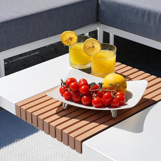 Metal Patio Furniture Set, 3 Pieces Outdoor Sectional Sofa Sets with Coffee Table, 6" Thick Cushion Modular Outdoor Conversation Set for Balcony, Patio & Courtyard (Gray/White)