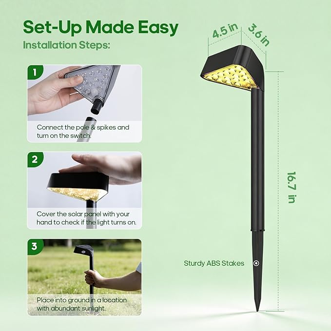 Solar Pathway Lights Outdoor, 4 Pack, 15 LED Brighter Solar Path Lights Waterproof with Upgraded Solar Panel, Up to 12Hrs Modern Landscape Lights for Backyard Garden Walkway Driveway Patio Lawn Decor