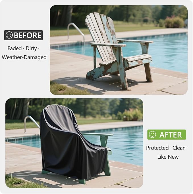 RICHIE Adirondack Patio Chair Covers Waterproof, 600D Oxford Fabric with UV Protection, Outdoor Furniture Covers Fit 32"W x35"D x36"H (Black)