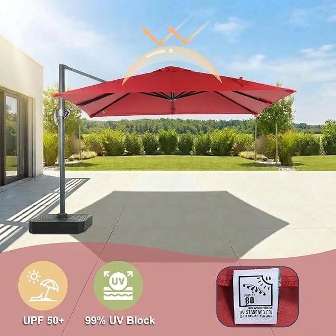 BPS 10'x10' Cantilever Umbrella Replacement Canopy for 8 Ribs Square Offset Umbrella, Outdoor Canopy Replacement for Patio Parasol, Canopy Only