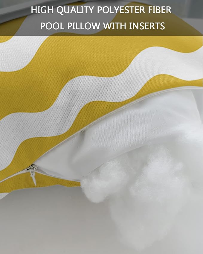 Outdoor Pillows Covers with Inserts Yellow Wavy Stripes Waterproof Recliner Pillow with Adjustable Strap Throw Pillows for Patio Furniture Pool Lounge Chair, 11x16 inch, 1PCS