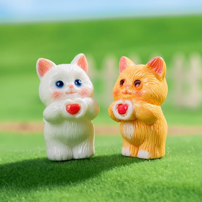 28 pcs Mini Resin Colorful Cats Variety Tiny Animals Figures Miniature Little Small Cat Figurines Bulk for Micro Fairy Garden Landscape Accessories Hide Crafts Decor
