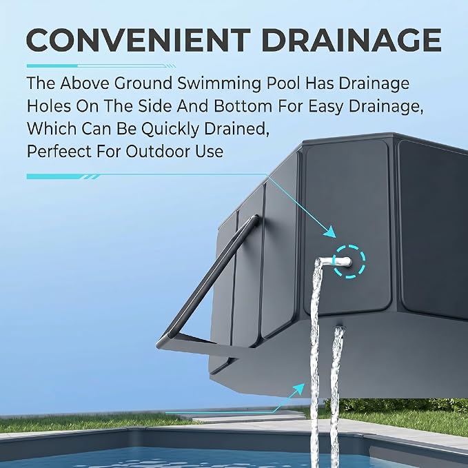 Foldable Swimming Pool, Rectangular Above Ground Swimming Pool for Outdoor Family Square Pool with Drain Plug and Drain Hole, Easy to Assemble Pool for Backyard Dog Pools (116" L x 65" W)
