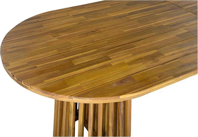 GDFStudio 83" Oval Dining Table with Racetrack Top, Outdoor Acacia Wood Dining Table for 6-8, Large Garden Dining Furniture, Slatted Pedestal Outdoor Furniture, Teak