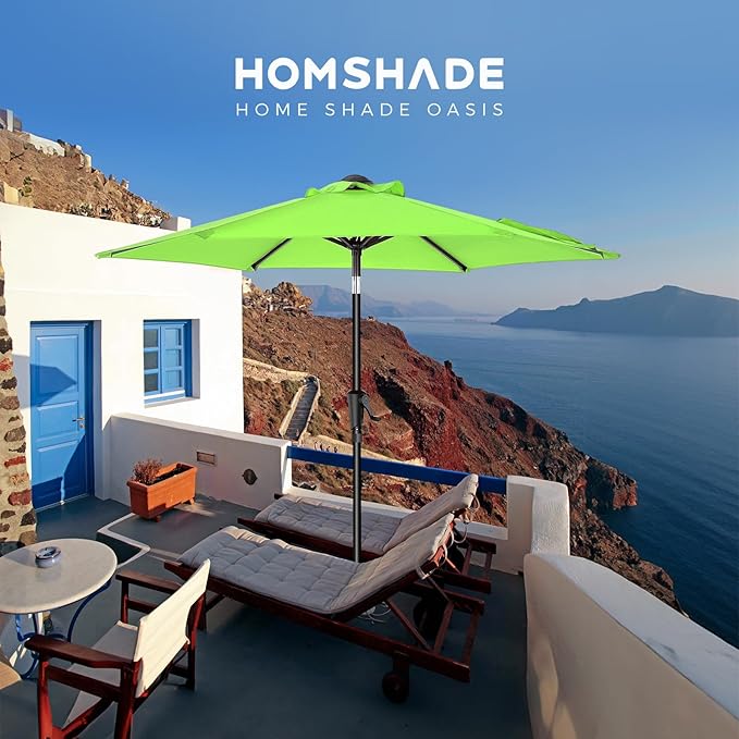 HOMSHADE 7.5ft Outdoor Patio Umbrella - Market Table Pool Deck Umbrella UPF50+ UV Protection with Push Button Tilt, Crank and 6 Sturdy Ribs (Apple Green, No base)