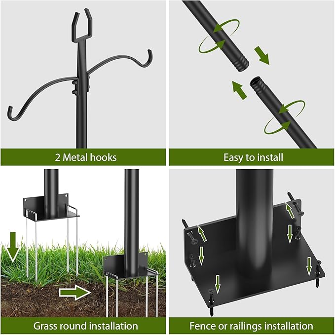 ETELI 2 Pack Light Poles for Outside, 9FT String Light Poles with Ground Stakes, Heavy Duty Outdoor Light Poles for Hanging Lanterns Patio Light Poles for Backyard Decor Wedding Party Camping, Black