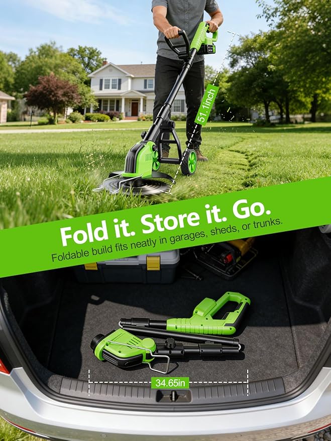 20,000RPM Cordless Electric Weed Wacker, 800W Brushless Weed Eater with Wheels